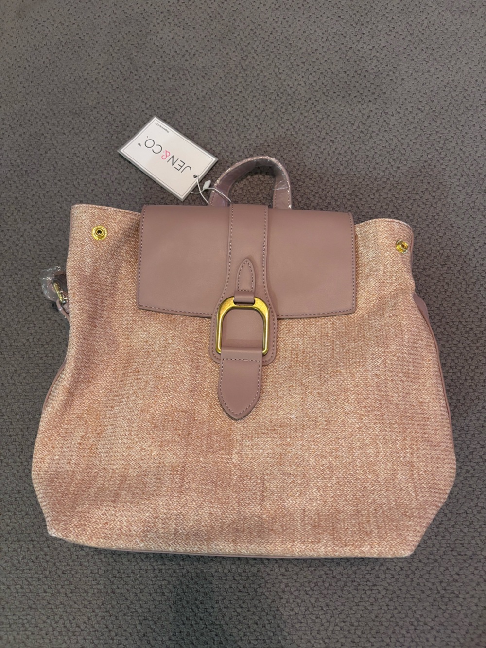 JEN & CO Mauve Pink Buckle-Front Backpack Tote
